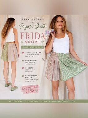 FREE PEOPLE x RUJUTA SHETH Frida Skort Hudson Stripe NWT Small